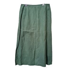 Apostrophe Pure Linen Olive Green Minimal Maxi Skirt Women's 10 Lagenlook Casual